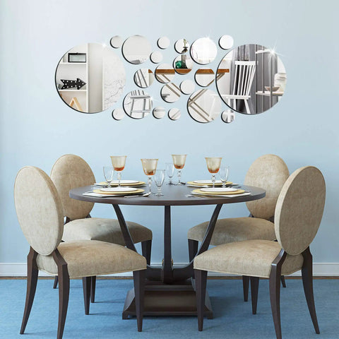 Dope 30 Piece Living Room Mirror Wall Decor Set With HOME Letter Signs And Acrylic 3D Decals displayed above dining table