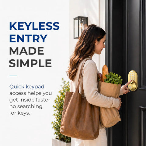 No Sweat Smart Keypad Deadbolt With Top Shelf Polished Brass Finish And One Touch Locking Stores Fifteen Custom Codes Smooth Digital Entry Rock Solid Front Door Security Upgrade