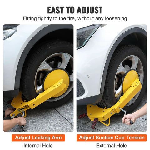 Heavy Duty Wheel Lock Clamp 2 Pack For Trailers And Vehicles, Anti Theft Tire Boot Lock installed on car wheel