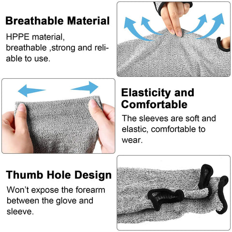 Breathable and elastic Level 5 Cut Resistant Arm Sleeves with thumb hole in black and gray for gardening and farm work, 18-inch length