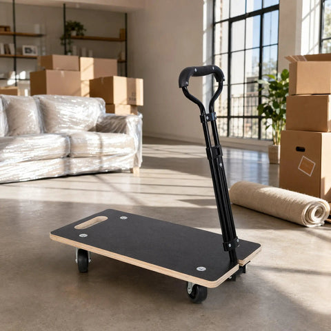 Heavy Duty 440lb Moving Dolly With Telescopic Handle, 3 Inch Non Slip Wheels, Phenolic Plywood Construction For Stable Transport Of Pianos, Washers, Sofas And Large Furniture in a room