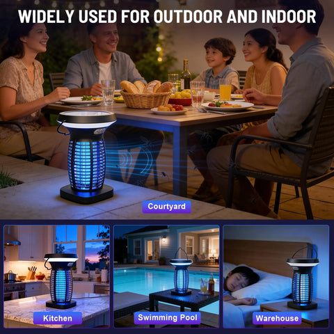 Outdoor Bug Zapper Solar Powered USB Rechargeable 4200V High Voltage Mosquito And Insect Killer UV Light Trap in courtyard