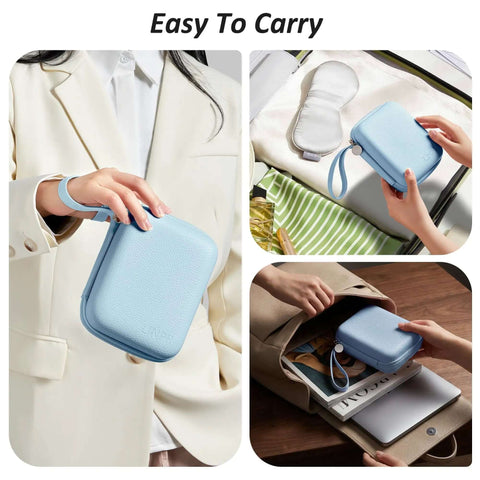 Slick Grab And Go Tech Organizers For Macbook Gear Hella Compact Cable Carrier Pouch For Chargers Adapters Power Banks And USB Drives Blue Travel Storage Case That Never Falls Apart being held in hand