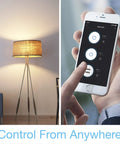 WiFi Smart Wall Outlet Two Pack With App Control, Plug And Play Setup, shown controlling a lamp via smartphone app