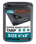 Heavy Duty Tarp 6x8 Foot Waterproof Tarpaulin With Grommets, 20mil thick, gray brown, folded view with reinforced corner