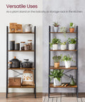 4-Tier Ladder Shelf Storage Rack With Steel Frame Bookcase For Living Room Home Office Kitchen Bedroom Industrial Rustic Brown And Ink Black Finish Perfect For Stacking Books Decor And Gear In Tight Spaces ULLS44X with pots and plants on shelves