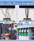 Comparison of messy and organized cables using Split Wire Loom Tubing Set 1/4, 1/2, 3/8 Inch by 50 Feet With Pro Grade Automotive Flexible Conduit