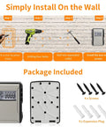 Extra Large Capacity Key Lock Box Weatherproof Wall Mount For Car Keys Fob And House Keys Key Safe Security Storage installation guide.