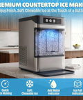Countertop Nugget Ice Maker Delivering Dang Good Soft Chewable Ice That Chills Your Drinks Fast, showing ice ready for drinks.