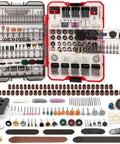 EZUVITA 618-piece rotary tool accessory kit in red case; fit for polishing, sanding, cutting, drilling, engraving.