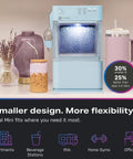 Portable Countertop Nugget Ice Maker Delivers Sick Chill Levels With Legit Chewable Snow Ice Ready Fast in light blue design with beverages.