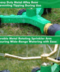 2 Pack 3 Arm Metal Lawn Sprinklers With Rolling Wheel Base showcasing metal base and sprinkler arms on grass