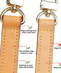 Top Shelf Genuine Vachetta Leather Shoulder Strap Straight Up Fine Short Purse Strap Thin Crossbody Handbag Replacement For Luxury Pochette Bag Apricot Tone Twenty Four Inch Long view showing detailed stitching and clasp features.