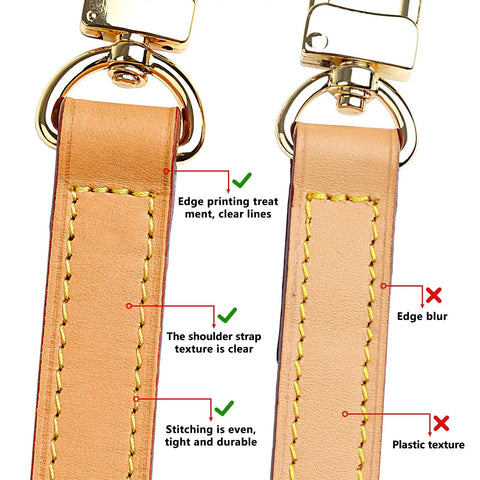 Top Shelf Genuine Vachetta Leather Shoulder Strap Straight Up Fine Short Purse Strap Thin Crossbody Handbag Replacement For Luxury Pochette Bag Apricot Tone Twenty Four Inch Long view showing detailed stitching and clasp features.