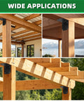 Eight Pack Heavy Duty Right Angle Brackets For Shelves And Furniture Hella Sturdy L Shape corner supports on wooden beams of a pergola.