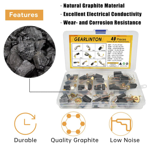 Carbon Brush Set For Power Tools 40 Pcs In 10 Sizes For Angle Grinders Hammer Drills Circular Saws Graphite Copper