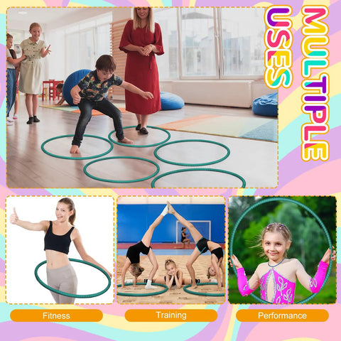 Children playing with Six Detachable Plastic Exercise Hoops Set For Teens And Kids, Colorful 23 Inch Dark Green Hoops