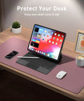 Leather Desk Pad Protector And Mouse Pad For Home Office No Slip PU Leather Desk Mat Waterproof Writing Pad 23.6 By 13.7 Inches Dark Pink