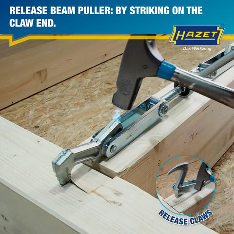 Hazet beam puller 1774-1, side view; metal clamp with blue accents for clamping timber