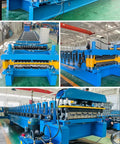 Industrial Grade Rock Solid Roof Sheet Forming Machine For Color Steel Panels And Galvanized Metal Roll Forming Equipment showcased in a factory setting.