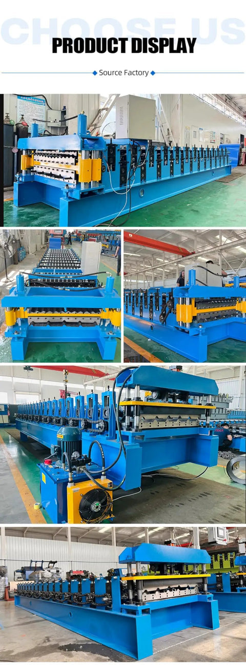 Industrial Grade Rock Solid Roof Sheet Forming Machine For Color Steel Panels And Galvanized Metal Roll Forming Equipment showcased in a factory setting.