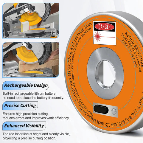 Rechargeable Miter Saw Laser Guide With Type C Fast Charging for 7-1/4 to 12-Inch Sliding Compound Miter Saws shown with features