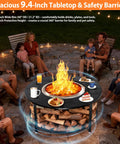 Family gathered around 40-Inch Compact Fire Pit Surround Tabletop For Solo Stove Ranger And Tiki 20-Inch Pits, Built Tough Steel