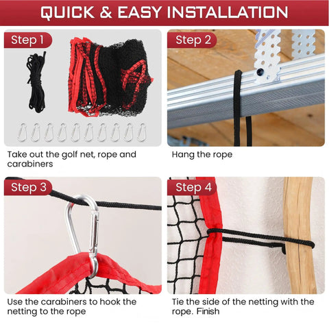 Installation guide for Beefy Heavy Duty Multi Sport Practice Net For Golf Baseball Soccer Hockey Lacrosse In Backyard Driving Range Use 10x10ft Containment Net With 0.75 Inch Mesh And 3mm Polyester Cord For High Impact Training.