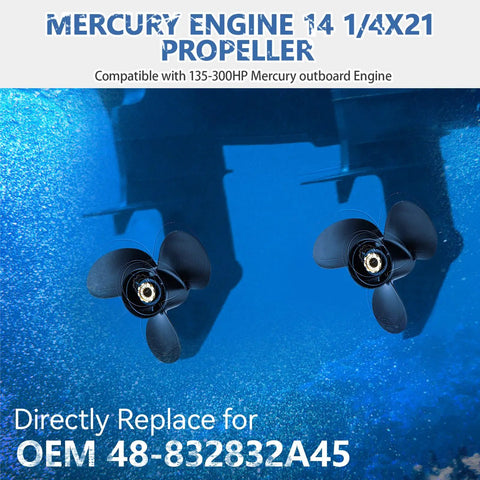 14 And A Quarter Inch Diameter 21 Pitch 3 Blade Aluminum Boat Propeller With 15 Spline For Right Hand Rotation Fits Alpha One And Mercury Outboard 135 To 300 Hp Hub Kit Included OEM No 48 832832A45