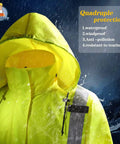 High Visibility Class 3 Work Rain Gear For Men Waterproof Rain Suit with hood, reflective strips, Oxford polyester material