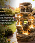 7 Tier Cascading Rock Fountain With LED Lights For Garden And Patio Stone Look Resin Water Feature 23.6 Inch Tall