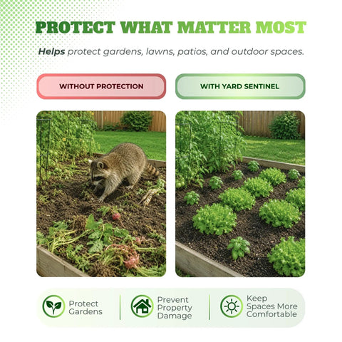 Yard Sentinel Ultrasonic Animal Repeller With 5500 Sq Ft Coverage And 24 Hour Motion Sensor, Night Scanner, Dual Ultrasonic And Sonic Alarm Tech To Keep Deer, Raccoon, Bear, Rabbit, Skunk And Fox Away, Includes 10m Extension Cord, with and without protection garden comparison