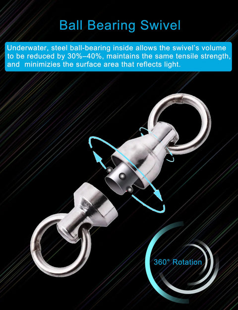 Saltwater Ball Bearing Swivel Set for Big Game Fishing Heavy Duty Snap Swivels 50 Piece Tackle Spinner Connectors in 5 Sizes Beefy Fishing Gear for Freshwater and Saltwater stainless steel swivel with 360° rotation