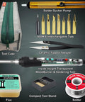 Clear Shell Soldering Iron Kit Pro Grade With 68W Power And Adjustable Temperature From 200C To 500C, complete set displayed.