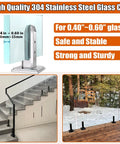 Square 304 Stainless Steel Glass Floor Spigots Deck Railing Clamps Adjustable For Ten To Fifteen Millimeter Frames Hella Solid Pool Staircase Mounts Slick Silver installed on glass railing.