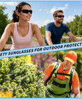 One Hundred Ten Pairs Bulk Safety Glasses Made For The Crew Featuring Ansi Z Eight Seven Point One Approval With Scratch Proof Clear Lenses Delivering No Nonsense Jobsite Eye Protection All Day Long wearing outdoors.