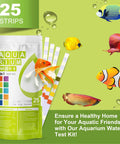 8 In 1 Aquarium Water Test Strips Checks Ph Ammonia Nitrite Chlorine Hardness And Alkalinity In Seconds With 25 Fast Sheets showing test strips and tropical fish.