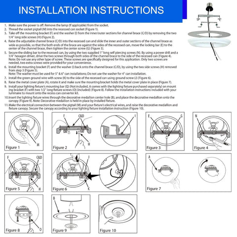 Installation instructions for Recessed Can Light To Pendant Conversion Kit 6 Pack White Finish Easy Install No Fuss Transform