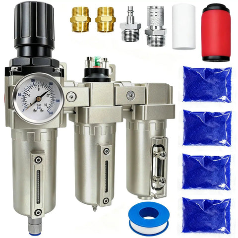 Heavy Duty 3/4 Inch NPT Industrial Air Drying System With Three Stage Filtration Workhorse Particulate Filter Coalescing Filter Desiccant Dryer And Air Regulator Auto Drain For Plasma Cutters And Paint Sprayers Handles 0 To 240 PSI High Flow