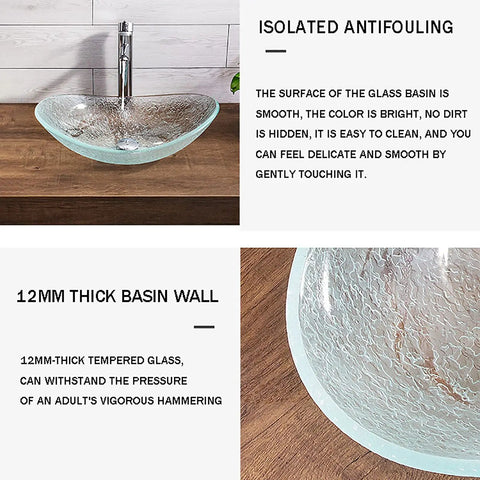 USZWBY Bathroom Vessel Sink Vanity Tempered Glass Vessel Bowl Sink Oval Transparent Countertop Sink Bowl Above Counter Sink Art Basin with smooth surface