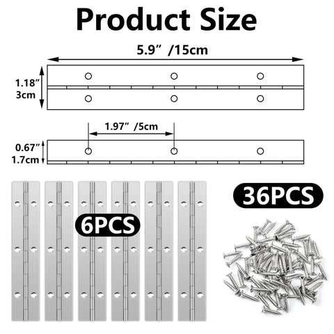 Durable 6 Inch Stainless Steel Piano Hinge Set For Cabinets And Doors Heavy Duty Continuous Hinge Pack Of 6 With 36 Screws