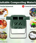 Outdoor 42 Gallon Dual Chamber Compost Tumbling Bin With 360 Degree Rotating Barrel Heavy Duty Metal Frame BPA Free