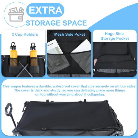 Detail of 700lb Capacity Double Decker Collapsible Wagon With Detachable Waterproof Cover showing extra storage space.