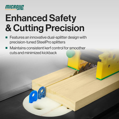 Rock Solid Full Kerf Table Saw Splitter For Zero Burn Wood Cutting Anti Kickback Safety Guard Prevents Blade Pinching And Keeps Stock Locked Tight To Fence Badass Workshop Upgrade Blue Edition with dual-splitter design