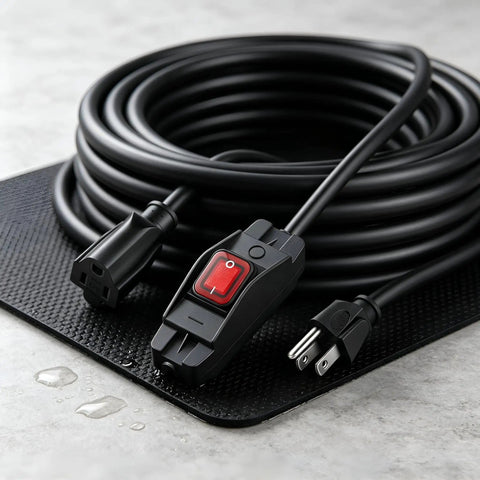 No Fuss Heavy Duty Three Prong Outdoor Extension Cord With Wet Resistant Inline Toggle And Fully Grounded Outlets crafted from durable 14 3 Sjt wire