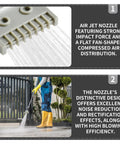 Two Pack G1/4 BSPT Male ABS Flat Nozzle Set showing air flow and usage for air blow off and jet nozzles dust removal