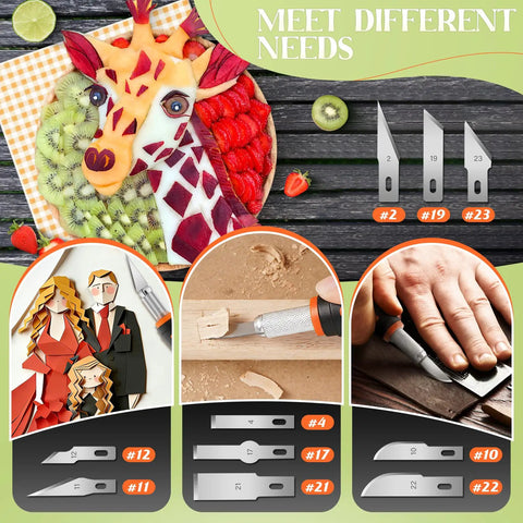 Image showing Exacto Knife Set With 16 Pieces Including Three Craft Knives And Thirteen SK5 Steel Blades used in carving art and DIY.