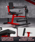 2-In-1 Leg Extension And Curl Machine For Home Gym with adjustable angles, high-density foam rollers, shown in red and black