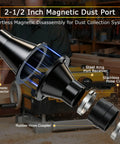 Premium Magnetic Dust Collection Kit For 2 Inch To 2-1/2 Inch Hose Conversion showing 2-1/2 inch magnetic dust port with connectors.