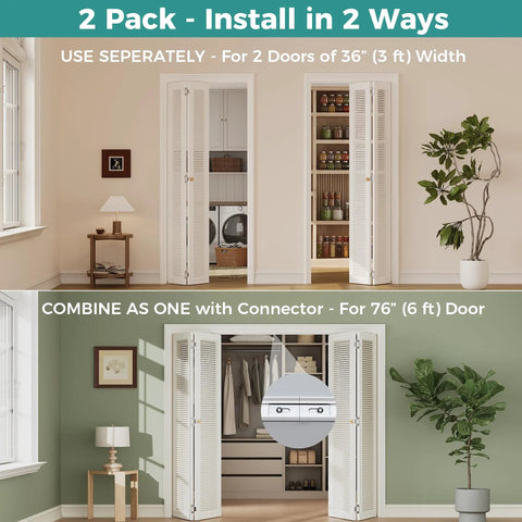 Heavy Duty Bifold Door Hardware Kit With Two 36 Inch Tracks For 72 Inch Closet Doors shown in a dual installation setup.